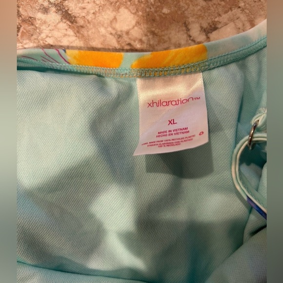 Xhilaration One Piece Swimsuit XL side cleavage floral blue NWT - Picture 7 of 9